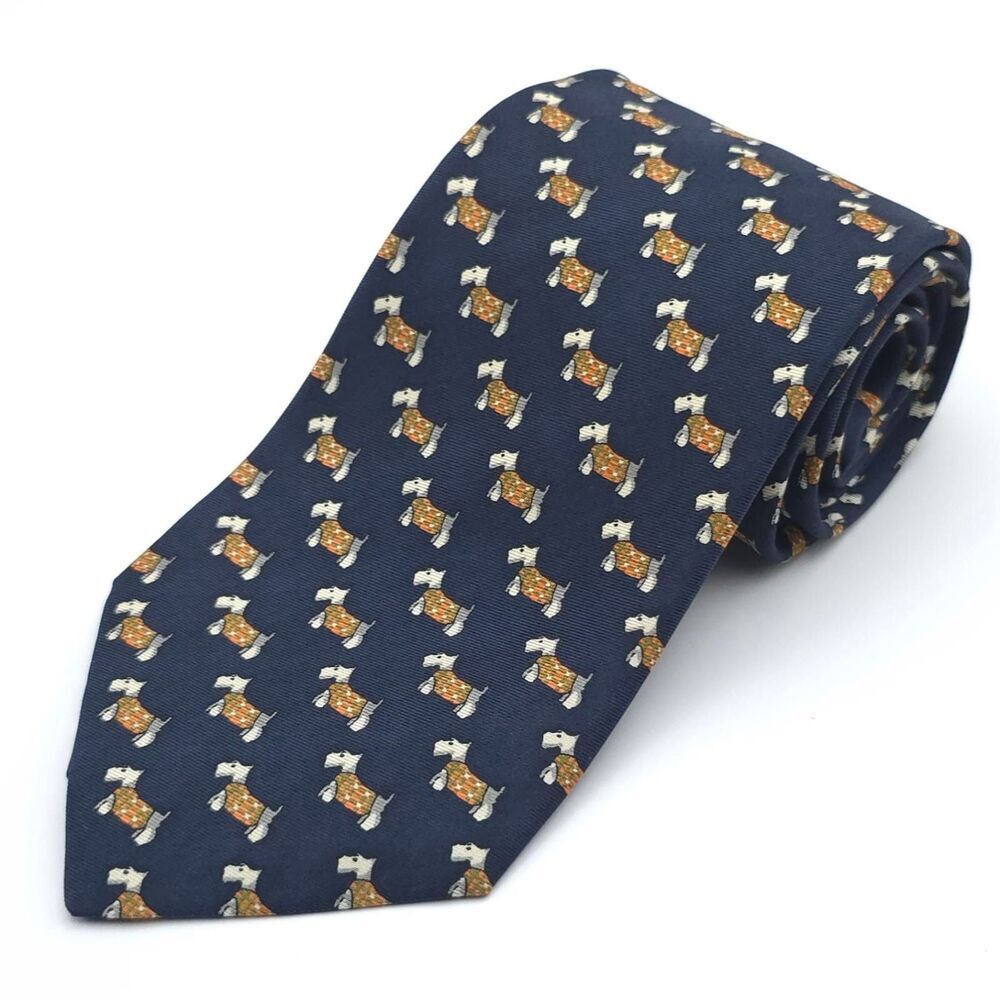 J.CREW Necktie 100% SILK MADE IN ITALY Navy‎ Scottie Dog Pattern